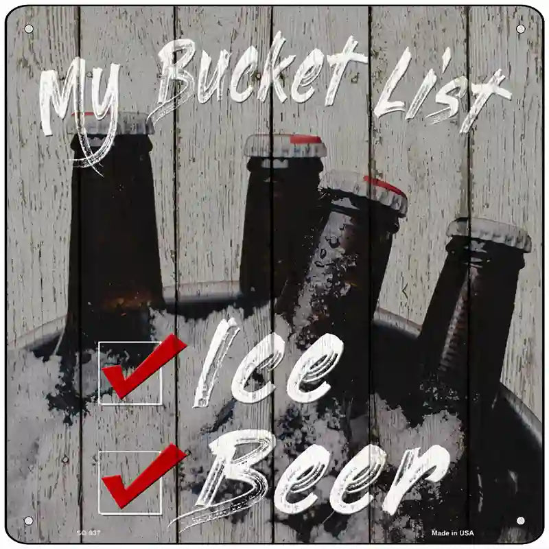 Beer Bucket List Novelty Metal Square Sign 12" (SQ)