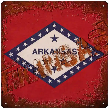 Arkansas Rusty Stamped Novelty Metal Square Sign 12" (SQ)