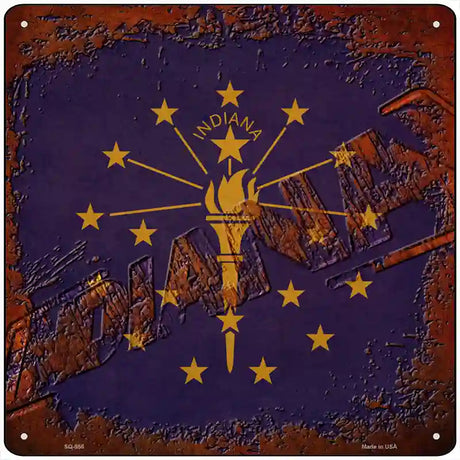 Indiana Rusty Stamped Novelty Metal Square Sign 12" (SQ)