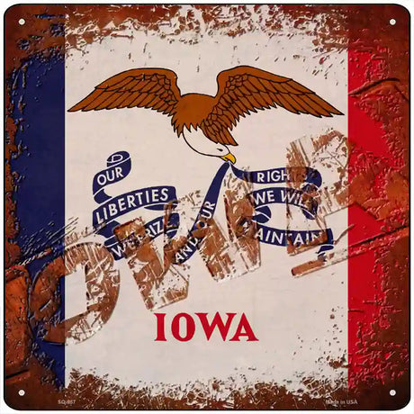 Iowa Rusty Stamped Novelty Metal Square Sign 12" (SQ)