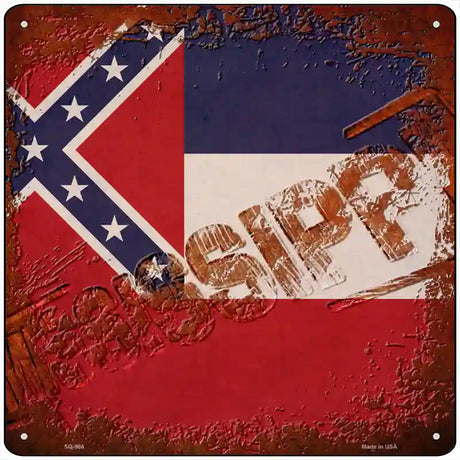 Mississippi Rusty Stamped Novelty Metal Square Sign 12" (SQ)