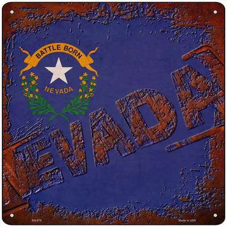 Nevada Rusty Stamped Novelty Metal Square Sign 12" (SQ)