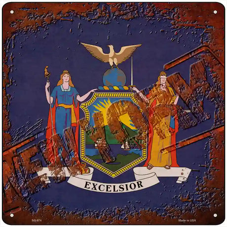 New York Rusty Stamped Novelty Metal Square Sign 12" (SQ)