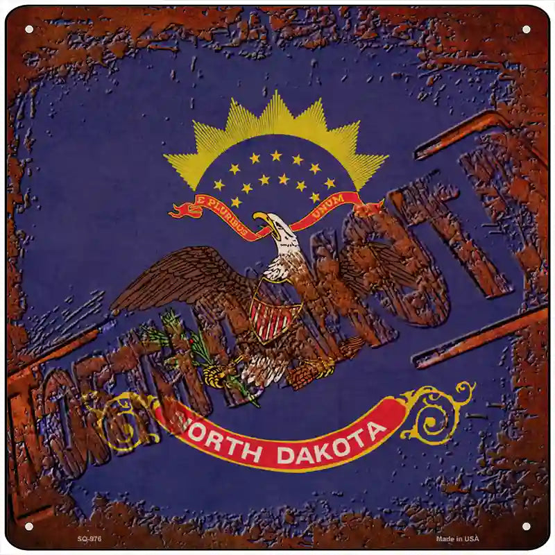 North Dakota Rusty Stamped Novelty Metal Square Sign 12" (SQ)