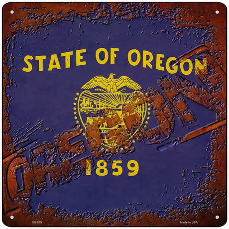 Oregon Rusty Stamped Novelty Metal Square Sign 12" (SQ)