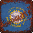 South Dakota Rusty Stamped Novelty Metal Square Sign 12" (SQ)