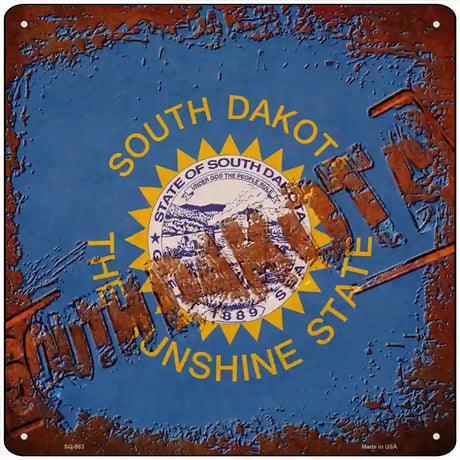 South Dakota Rusty Stamped Novelty Metal Square Sign 12" (SQ)