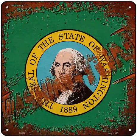 Washington Rusty Stamped Novelty Metal Square Sign 12" (SQ)