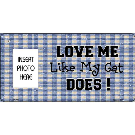 Cat Love Blue Plaid Photo Insert Pocket Metal Novelty Small Sign SS-009