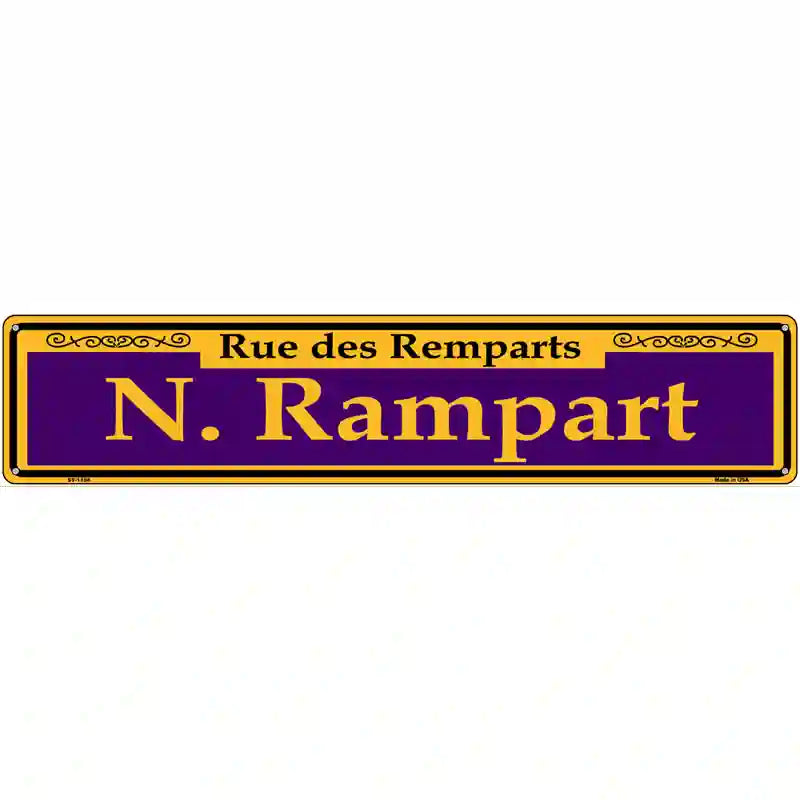 N. Rampart Purple Novelty Metal Street Sign 24" x 5" (ST)