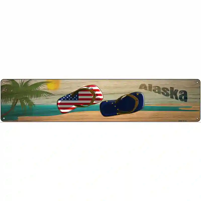 Alaska Flag and US Flag Novelty Metal Street Sign 24" x 5" (ST)