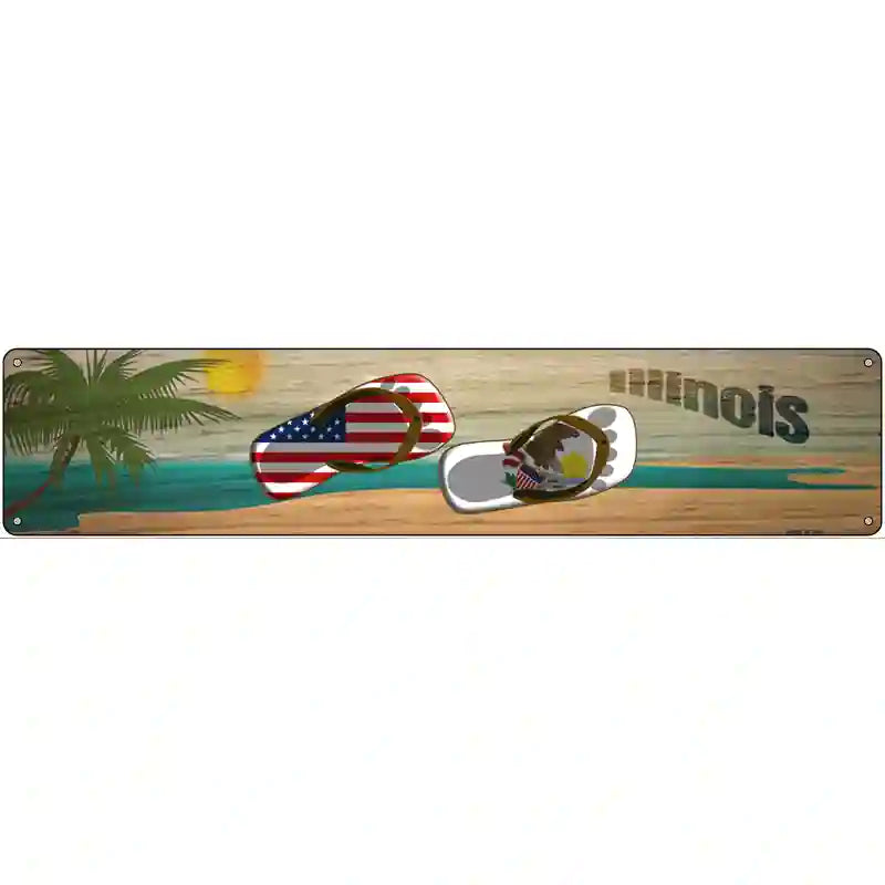 Illinois Flag and US Flag Novelty Metal Street Sign 24" x 5" (ST)