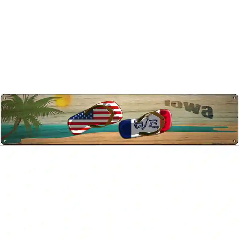 Iowa Flag and US Flag Novelty Metal Street Sign 24" x 5" (ST)