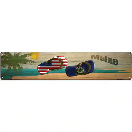 Maine Flag and US Flag Novelty Metal Street Sign 24" x 5" (ST)