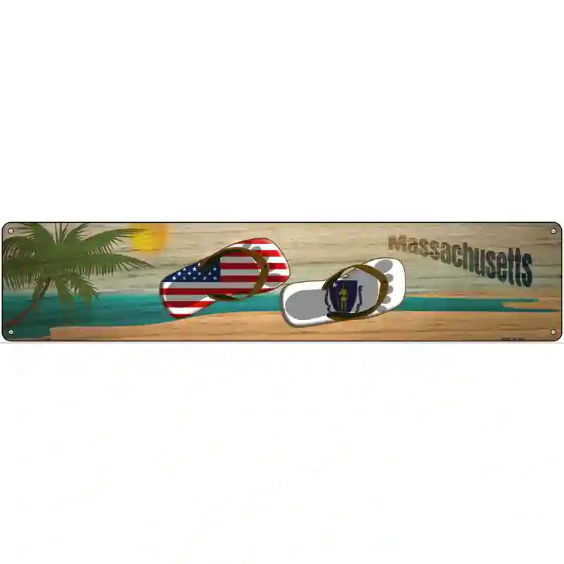 Massachusetts and US Flag Novelty Metal Street Sign 24" x 5" (ST)