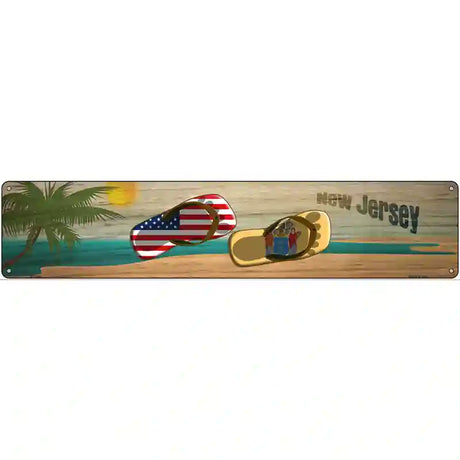 New Jersey Flag and US Flag Novelty Metal Street Sign 24" x 5" (ST)