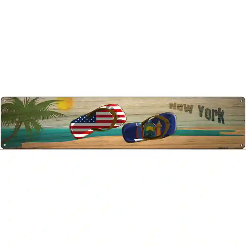 New York Flag and US Flag Novelty Metal Street Sign 24" x 5" (ST)