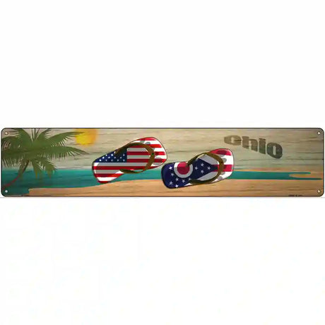 Ohio Flag and US Flag Novelty Metal Street Sign 24" x 5" (ST)