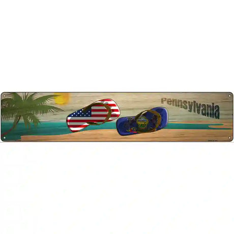 Pennsylvania Flag and US Flag Novelty Metal Street Sign 24" x 5" (ST)