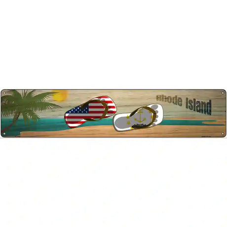 Rhode Island Flag and US Flag Novelty Metal Street Sign 24" x 5" (ST)