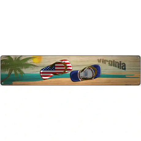 Virginia Flag and US Flag Novelty Metal Street Sign 24" x 5" (ST)