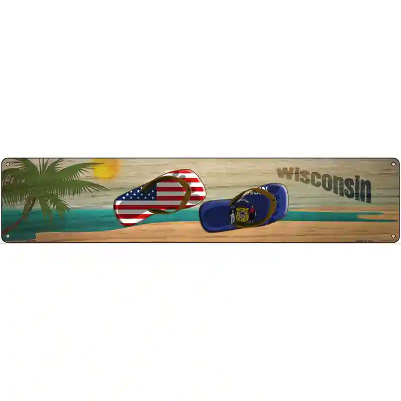 Wisconsin Flag and US Flag Novelty Metal Street Sign 24" x 5" (ST)