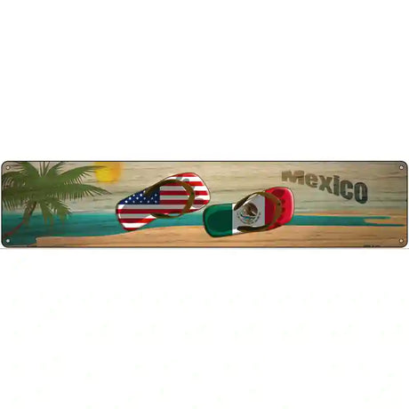 Mexico Flag and US Flag Flip Flop  Novelty Metal Street Sign 24" x 5" (ST)