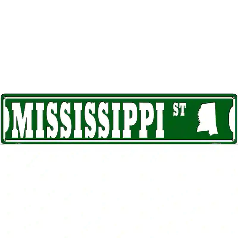 Mississippi St Silhouette Novelty Metal Street Sign 24" x 5" (ST)