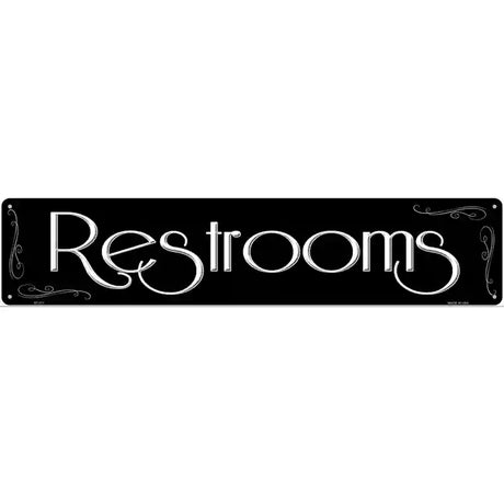 Restrooms Black Metal Novelty Street Sign 24" x 5" (ST)