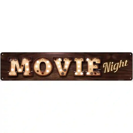 Movie Night Bulb Lettering Novelty Metal Street Sign 24" x 5" (ST)