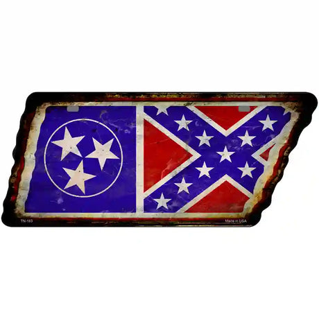 Tennessee Confederate Flag Novelty Rusty Effect Metal Tennessee License Plate Tag TN-183