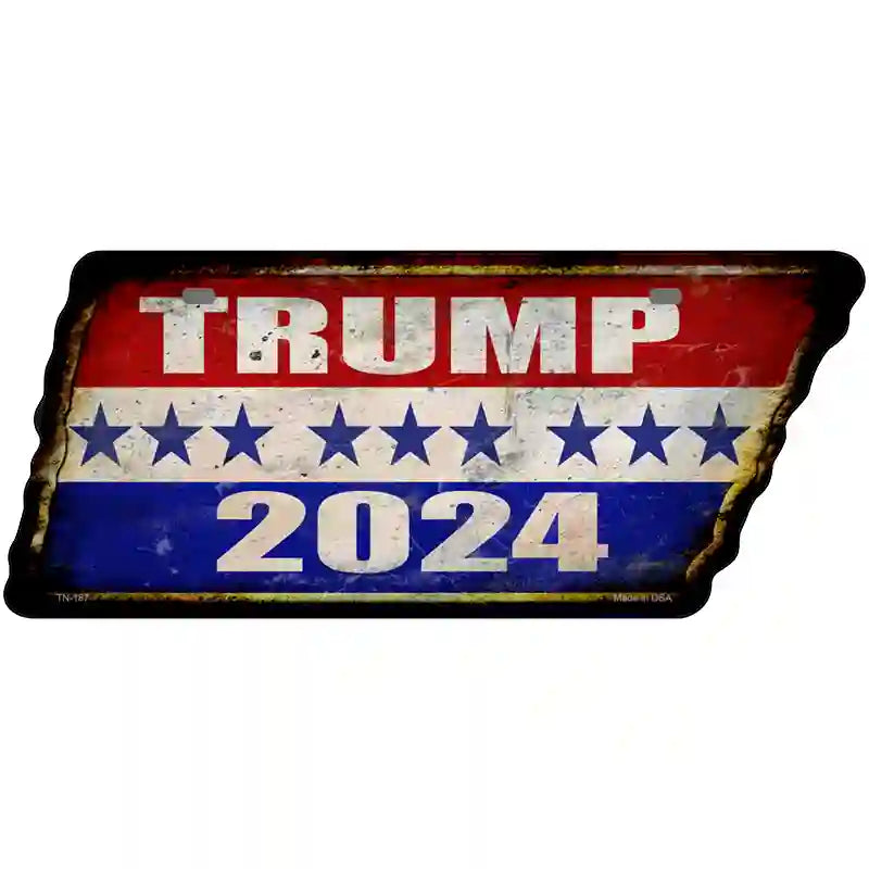 Trump 2024 Stripes Novelty Rusty Effect Metal Tennessee License Plate Tag TN-187