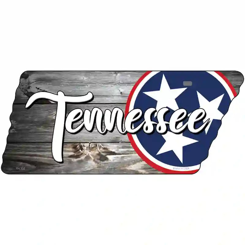 TN Tri Star on Wood Novelty Metal Tennessee License Plate Tag