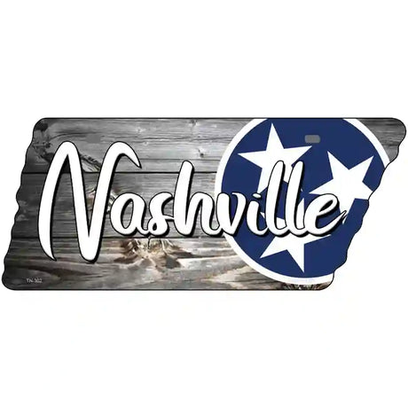 Nashville Tri Star on Wood Novelty Metal Tennessee License Plate Tag