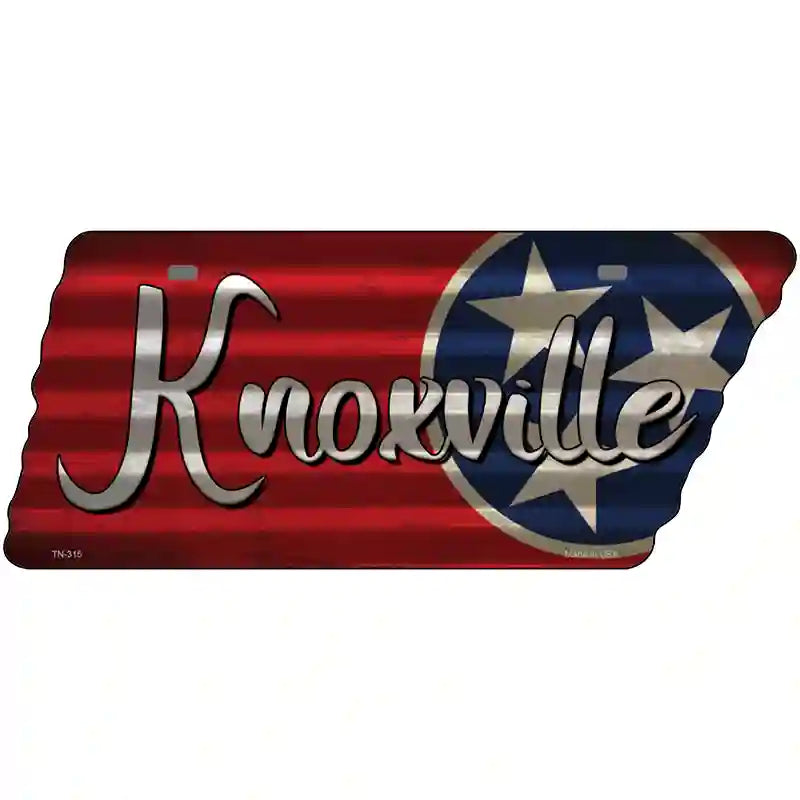 Knoxville Tri Star on Wood Novelty Corrugated Effect Metal Tennessee License Plate Tag