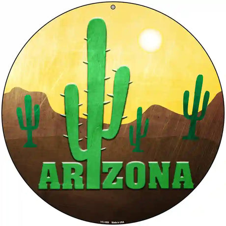 Arizona with Saguaro Novelty Metal Circular Sign 8" (UC)