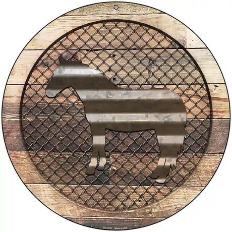 Corrugated Horse on Wood Novelty Metal Circular Sign 8" (UC)