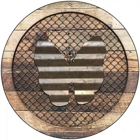 Corrugate Butterfly on Wood Novelty Metal Circular Sign 8" (UC)