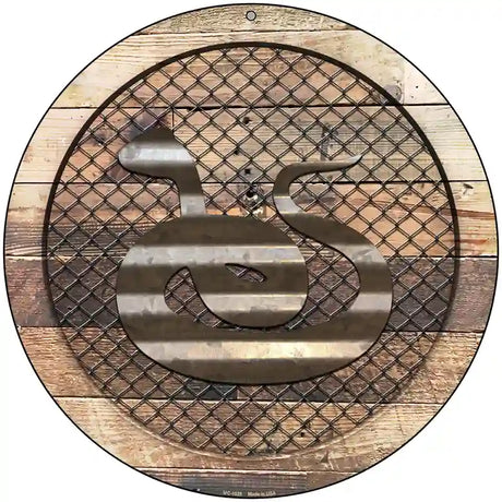 Corrugated Snake on Wood Novelty Metal Circular Sign 8" (UC)