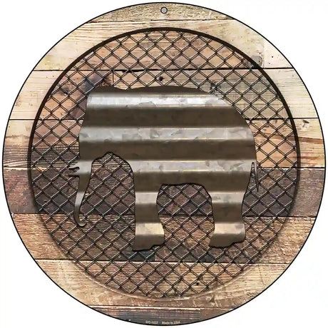 Corrugated Elephant on Wood Novelty Metal Circular Sign 8" (UC)