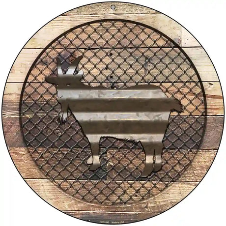 Corrugated Goat on Wood Novelty Metal Circular Sign 8" (UC)