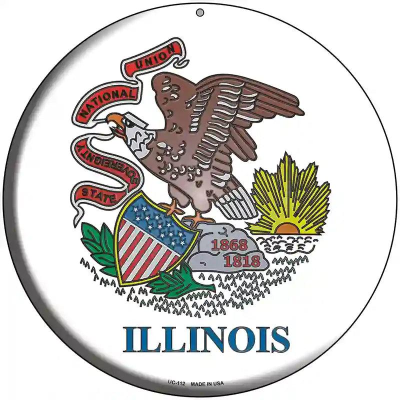 Illinois State Flag Novelty Metal Circular Sign 8" (UC)
