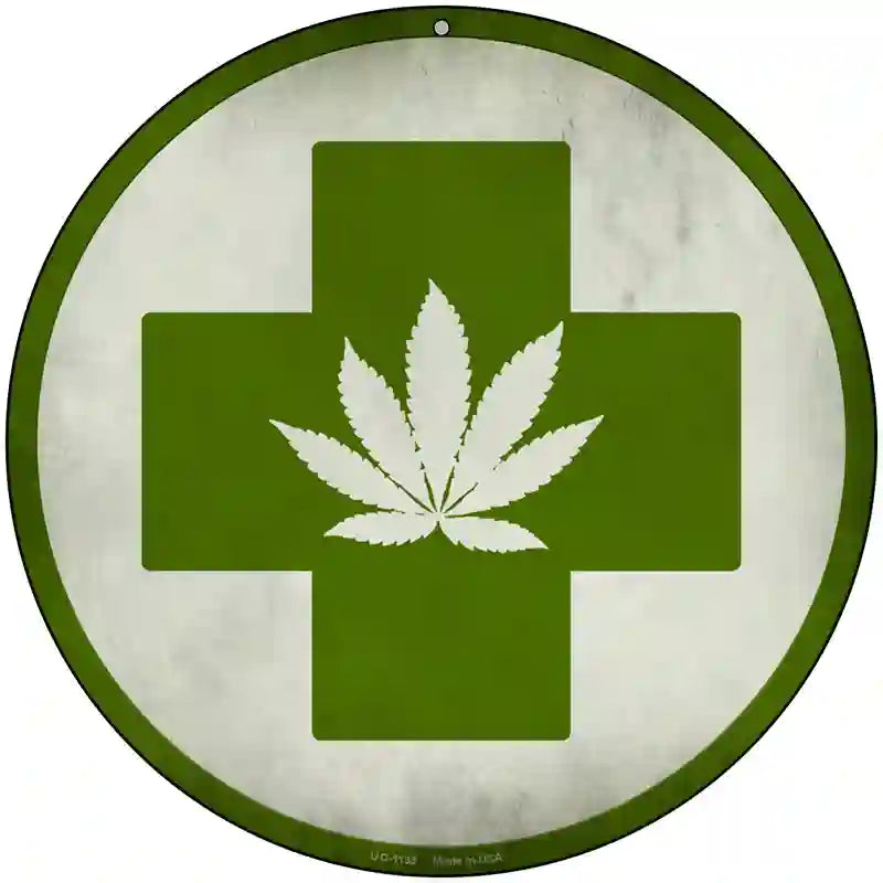 Cannabis Green Cross Novelty Metal Circular Sign 8" (UC)