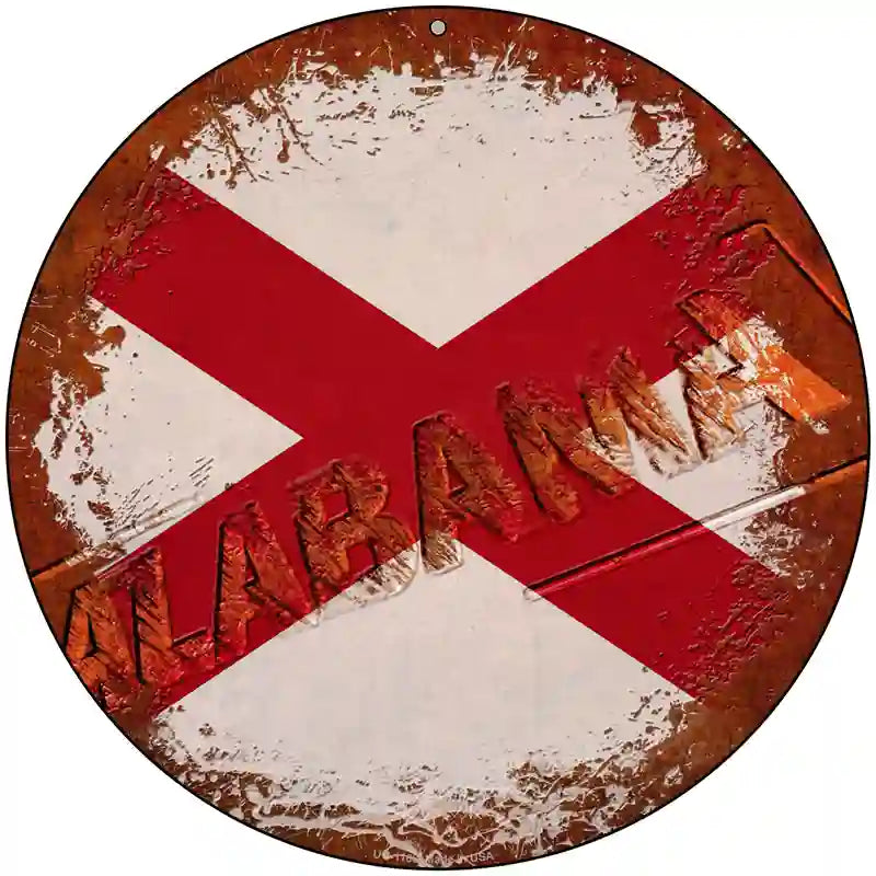 Alabama Rusty Stamped Novelty Metal Circular Sign 8" (UC)