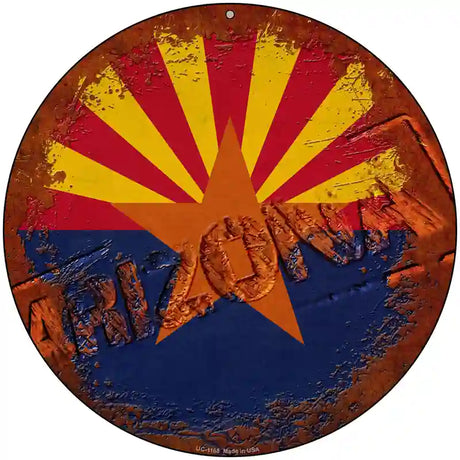 Arizona Rusty Stamped Novelty Metal Circular Sign 8" (UC)