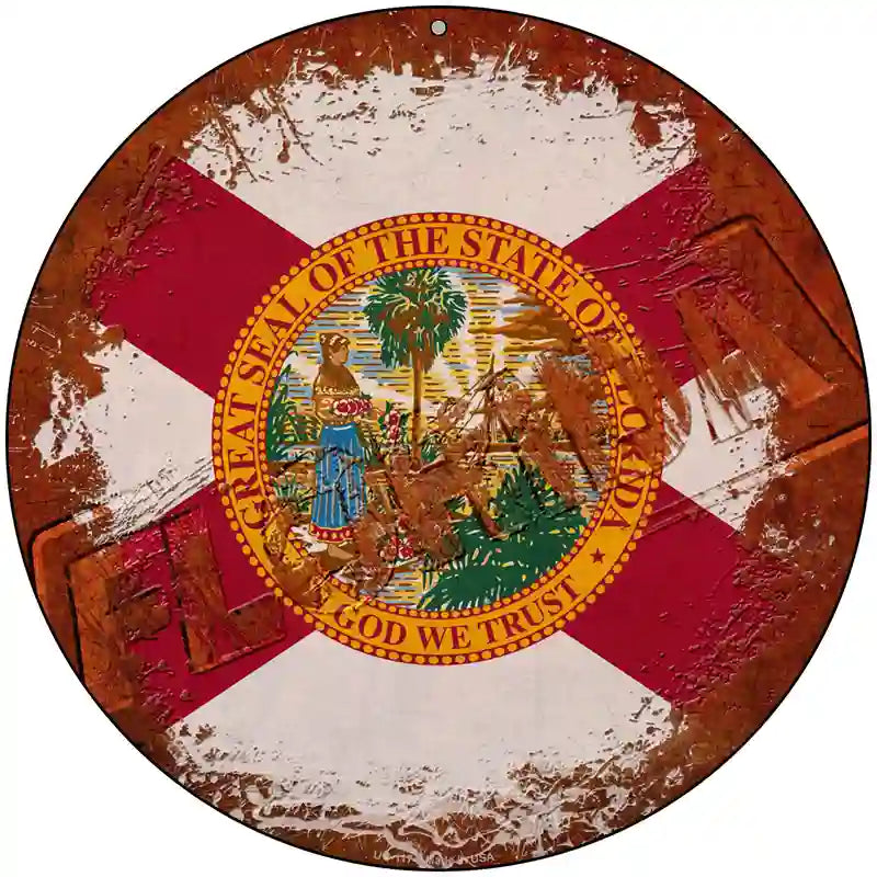 Florida Rusty Stamped Novelty Metal Circular Sign 8" (UC)