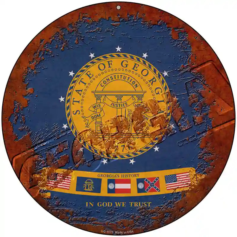 Georgia Rusty Stamped Novelty Metal Circular Sign 8" (UC)