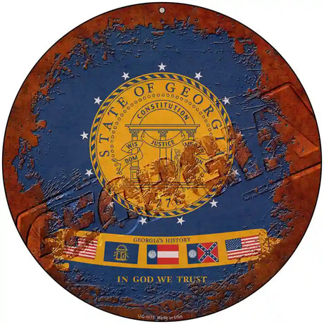 Georgia Rusty Stamped Novelty Metal Circular Sign 8" (UC)