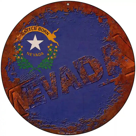 Nevada Rusty Stamped Novelty Metal Circular Sign 8" (UC)