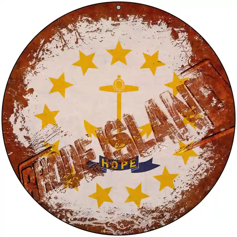 Rhode Island Rusty Stamped Novelty Metal Circular Sign 8" (UC)